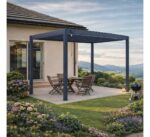Pergola bioclimatique autoportée PIANA 3x2m aluminium gris - Lames orientables – Image 9