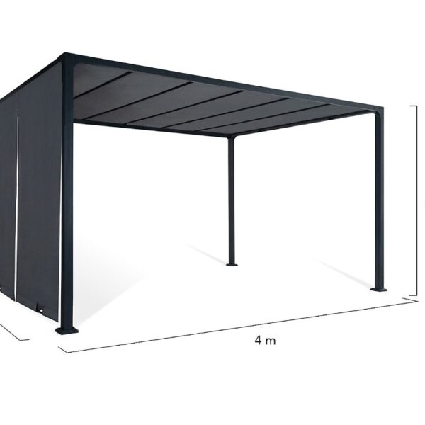 Pergola scorrevole a due lati 3x4 m, gazebo da giardino con telo grigio antracite