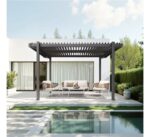 Pergola bioclimatica autoportante in alluminio e acciaio grigio Fred 4 x 3 m