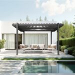 Pergola bioclimatica autoportante in alluminio e acciaio grigio Fred 4 x 3 m