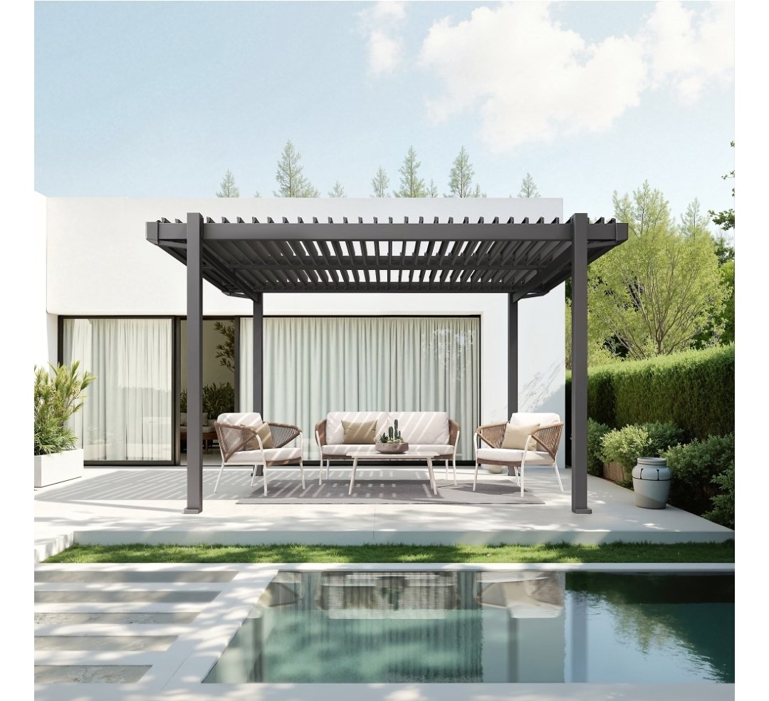950.jpg Pergola bioclimatica autoportante in alluminio e acciaio grigio Fred 4 x 3 m - immagine 1